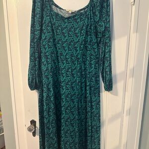 Boden Blue and Green Square Neck Dress